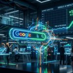 Representación de la nueva caja de búsqueda con Inteligencia Artificial de Google mostrando un gráfico SEO de crecimiento en conversiones.
